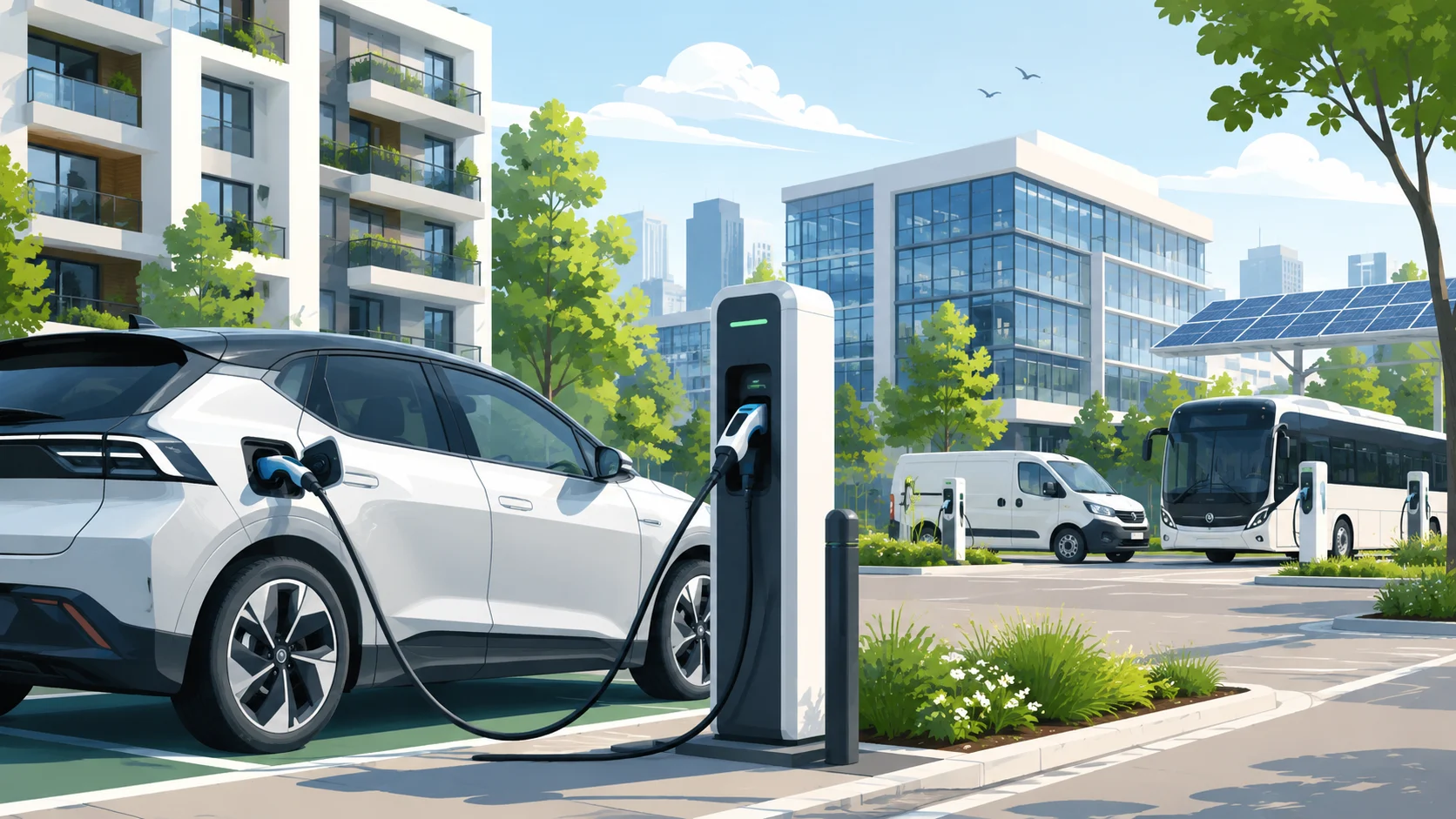 vehicule electrique qui charge en ville